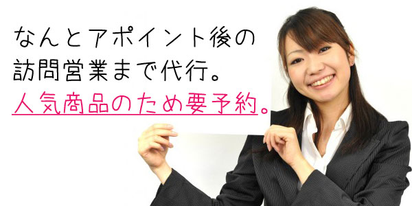 なんとアポイント後の 訪問営業まで代行。 人気商品のため要予約。